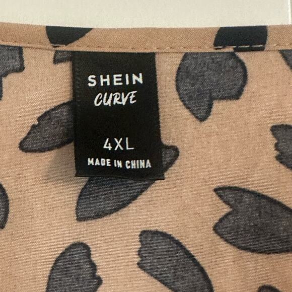 SHEIN Curve Brown Tie Front Sundress with Bishop Sleeves - Picture 2 of 3